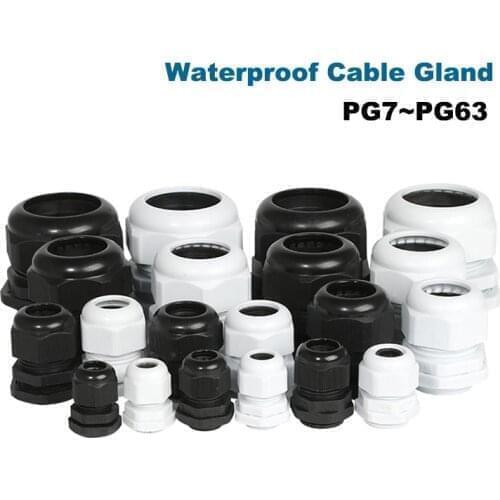 20/10Pcs PG7/9/11/13.5/16/19/21/25 Waterproof Cable Gland IP68 White Black Nylon Plastic Sealed Fixed Head 3-20mm Wire Connector