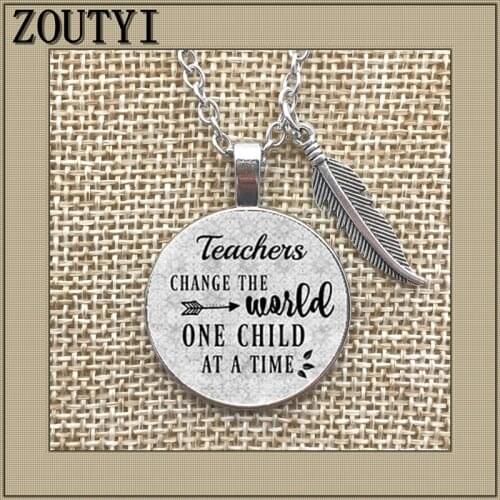 2018/New teachers gift, day care provider, teacher charm alloy glass pendant necklace, give the best teacher gift