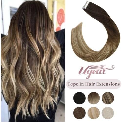 [27 Colors] Ugeat Tape in Human Hair Extensions 12-24" Machine Remy Hair Real Hair Ombre Blonde Color Hair 2.5g/ Pcs 50G/20 P