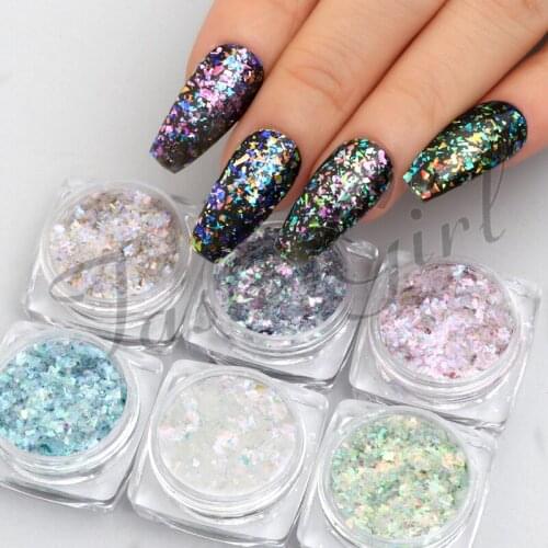 6 pots Laser Colorful Chameleon Paillette Nail Glitter DIY Irregular Thin Flakes Sequins Nail Dust Powder manicure supplies tool
