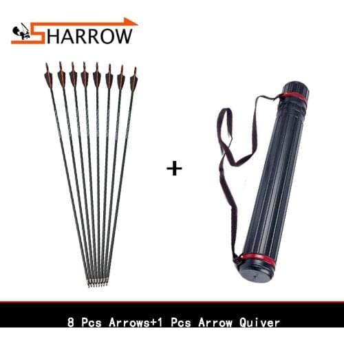 8Pcs SHARROW 400 Spine Carbon Arrows 3 Inch Rubber Black and Red Feather Detachable Arrow Archery Shotting Outdoor Sports