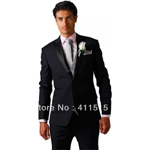Free shipping\Black Satin Groom wear Tuxedos Groomsmen Men Wedding dress Best man Suits \custom made cheap groom suit vest