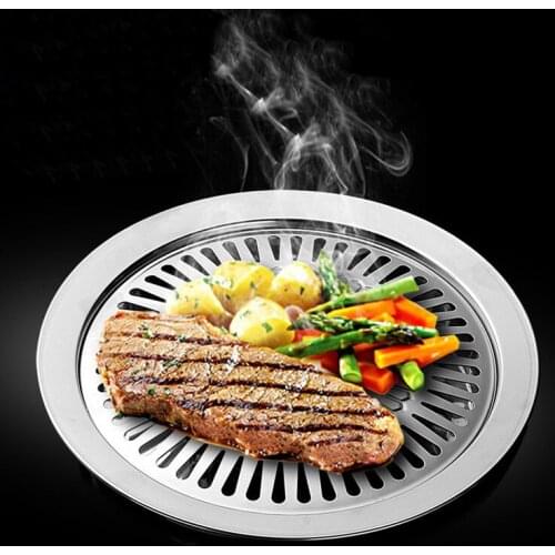 Smokeless Indoor Barbeque Grill, Stainless Steel Thicken Barbecue Pans, BBQ Roasting Grill Plate, Indoor Cooking