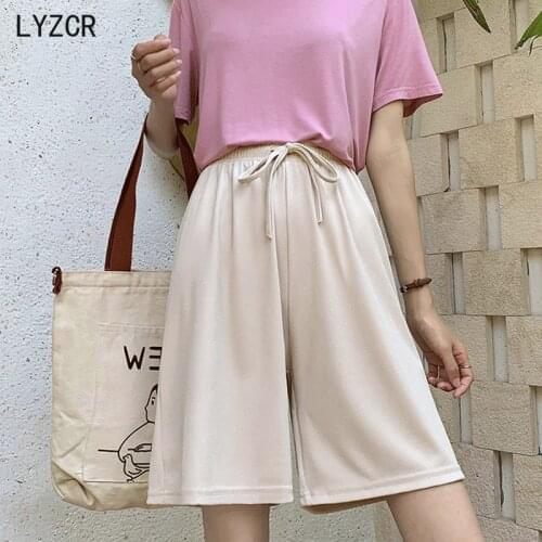 Summer capris Wide Leg Pants Women Loose High Waist Knee Length Womens Chiffon Pants Female Plus Size Knitted Black Trousers