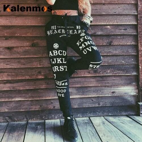 InsGoth Black Harem Pants Women Gothic Letter Printed Long Trousers Leisure Streetwear Punk Female Pants Loose Trouser Halloween