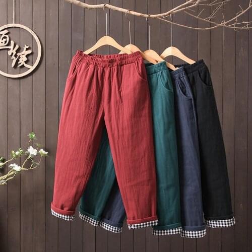 New Arrival Autumn Winter Women Loose Casual thicken Cotton Linen Pants Elastic Waist vintage Harem Pants Female Trousers S378