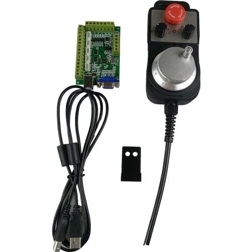 CNC Motion Control Card MACH3 Green 5 Axie USB Interface Board + Emergency Stop Hand Wheel