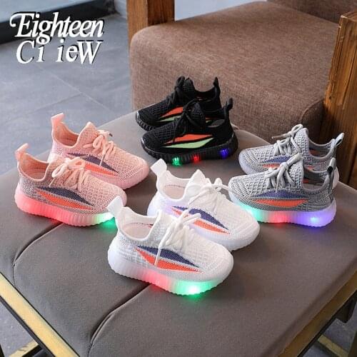 Size 21-30 New Childrens Breathable Sneakers Boys and Girls Non-slip Toddler Shoes Mesh Light Up Fashion Casual Sneakers