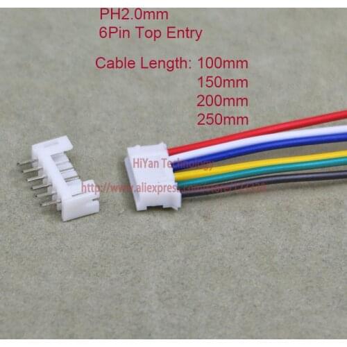 25sets Mini Micro PH2.0 JST 2.0mm Pitch 6Pin Top Entry Connector with 1007 26AWG 100mm To 250mm Electronic Wire Cable Pin header
