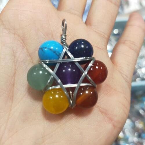 1PC Fashion Natural Stone Pendant Colorful Amethyst Agate Mineral Jewelry Seven Chakras Energy Quartz For Men Women Crystal Gift