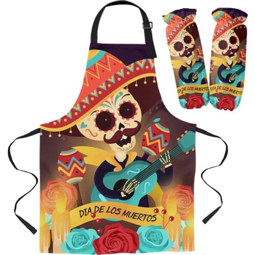 Mexican Skull Candle Kitchen Apron Baking Accessories Sleeveless Aprons for Men Women Home Cleaning Tools