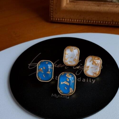 Cute Female Small Blue White Square Earrings Real 925 Sterling Silver Gold Wedding Earrings For Women Double Stud Earrings