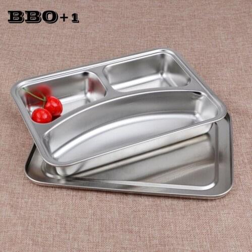 New Lunch Box Portable Stainless Steel Divided Dish for school Students Dinner Plate Lunch Food Plate Canteen Supplies 3-Grids