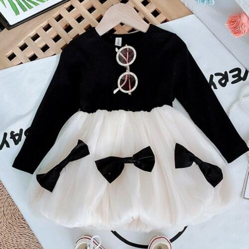 2020 Autumn New Girl Dress Korean Fashion ChildrenS Clothing Baby Kids Knit Sweater Mesh Stitching Dress