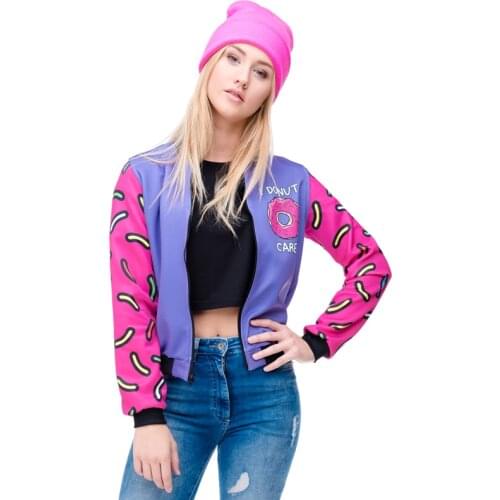 Fall Winter 3D Printed Donuts Womens Bomber Jacket Outwear full Sleeve Short Paragraph Baseball Coats Fashion Jackets