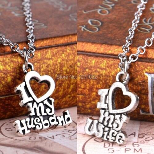 I Love My Wife Husband Heart Letters Alphabet Pendant Chain Necklace Women Men Jewelry Lovers Couples Collier Valentines Gifts