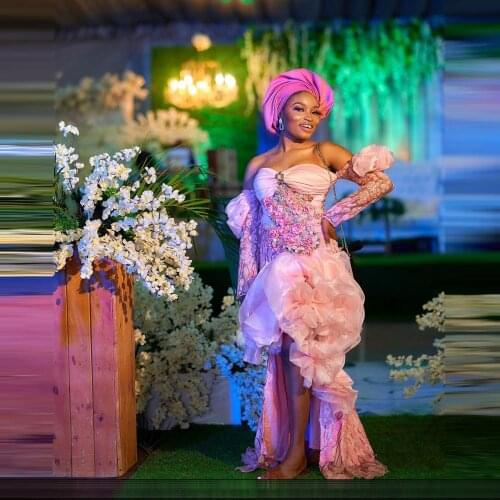 Off The Shoulder Crystal Prom Dresses Aso Ebi 3D Applique Ruffles Evening Dress Asymmetry Sexy Slit Formal Party Gowns Plus Size