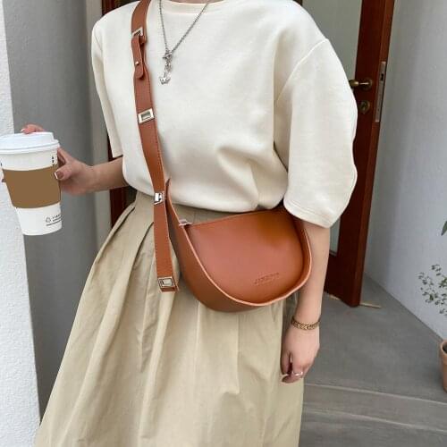 Luxury Branded Women Crossbody Soft PU Leather Shoulder Bag Wide Strap Saddle Bag Ladies Semicircle Small Handbags And Purses