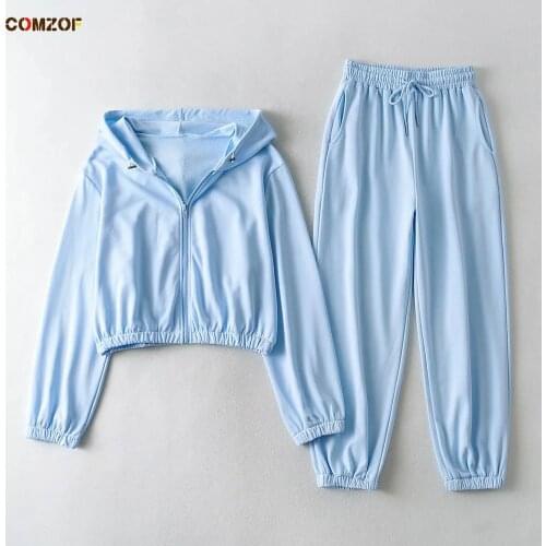 Short Hoodies+Sweatpants Women 2021 Autumn 2 Piece Set Zipper Crop Top Tracksuits Fashion Pants Suits Clothing Jogging Femme