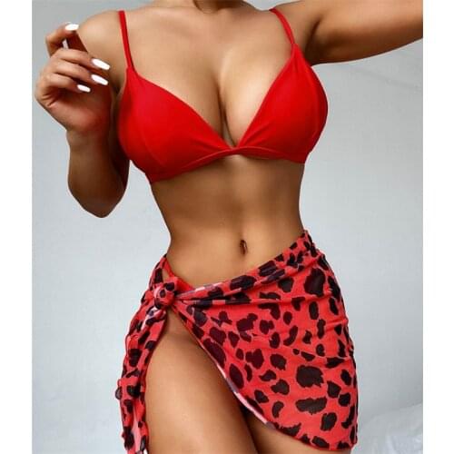 Sexy Solid Swimsuit Women Three-Pieces Triangle Bikini Set 2021 Summer Beachwear Halter Swimwear Female High Cut Bathing Suit