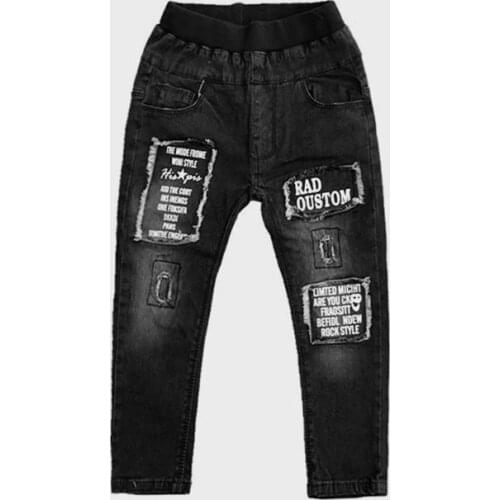 2020 spring Kids fashion denim Pants children Boys good causal patchwork letters print washed Jeans 3-8 years