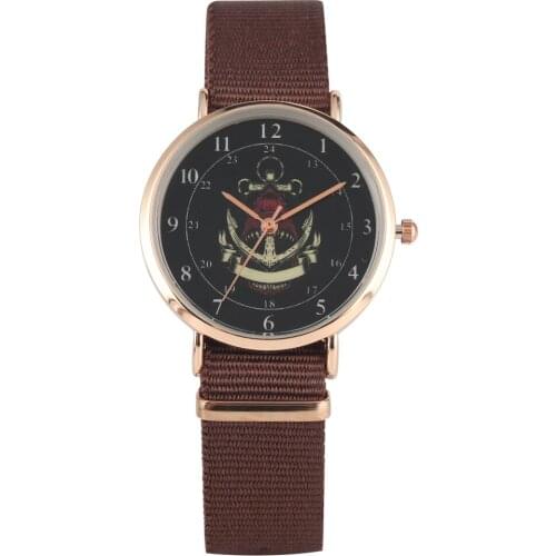 Womens Watch Nylon Strap Wristwatch for Lady Charming Shark Anchor Pattern Quartz Watch