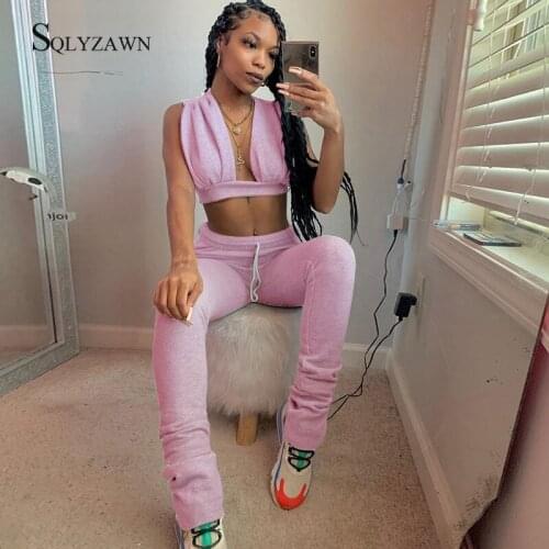 Fitness Casual Pink Gray Home Suit Sexy V Neck Crop Top Sweatsuit Women High Waist Ruched Trousers Sporty Two Piece Tracksuit