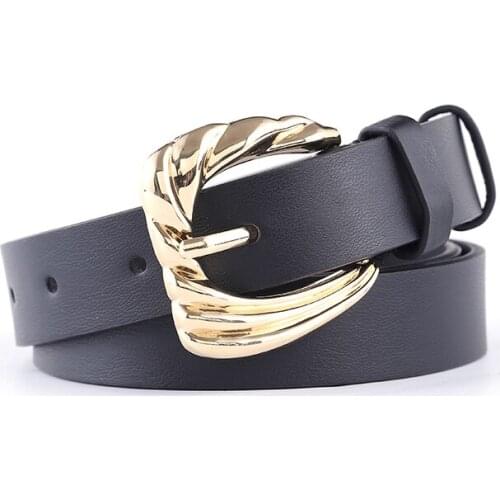 Kemeiqi Black Gold Buckle Belt Ladies Fashion Personality Belt with Pin Buckle Decoration Ladies Belt Matching
