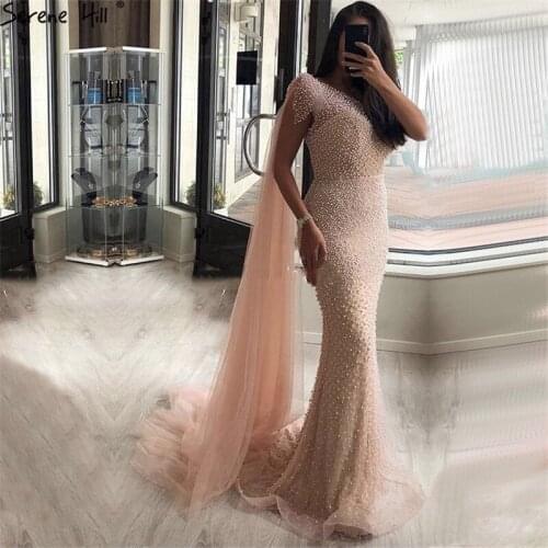 Luxury Mermaid Full Pearls Fashion Evening Dresses 2020 Sleeveless Luxury Sexy Bride Evening Gowns Robe De Soiree BLA6642