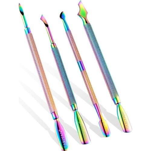 1pcs Dual-ended Stainless Steel Cuticle Pusher Chameleon Rainbow Color Dead Skin Remover Manicure Nail Art Care Tool