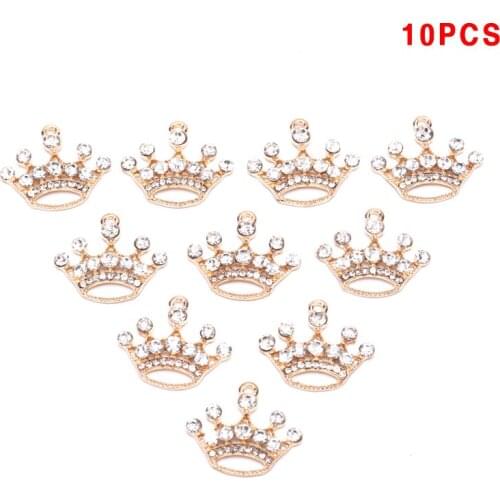 10Pcs/Set Alloy Crystal Small Crown Charms Pendant DIY Craft Jewelry Making Decoration Wholesale