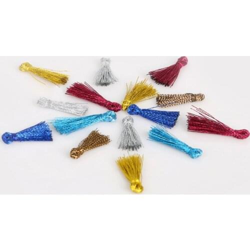 20pcs 15mm Super Mini Metal Thread Tassel DIY Accessories Rayon Decorative Pendant For Key Chains\Cellphone\Crafts\Garment Decor