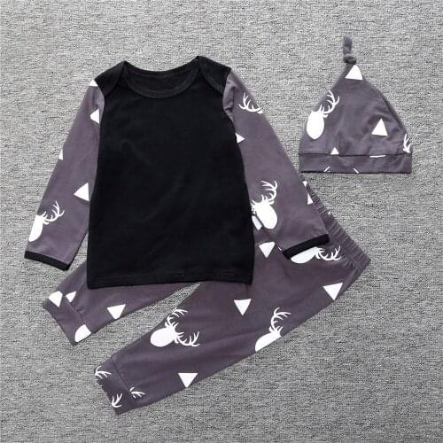Infant Baby Boy Deer Tops T-shirt+Leggings Pants Hat 3PCS Outfit Sets Clothes Infant Baby Boy Girl Christmas Clothing Set