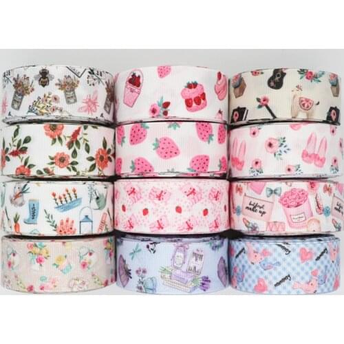 5 Yards 1'' 25MM Flowers /Fields And Gardens Printed Grosgrain Ribbons For Hair Bows DIY Handmade Materials Y2020051503