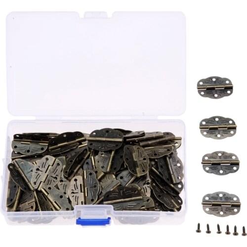 60pcs Cabinet Door Furniture Hinges 6 Hole Jewelry Boxes Decorative Hinge Furniture Fittings 30*21mm