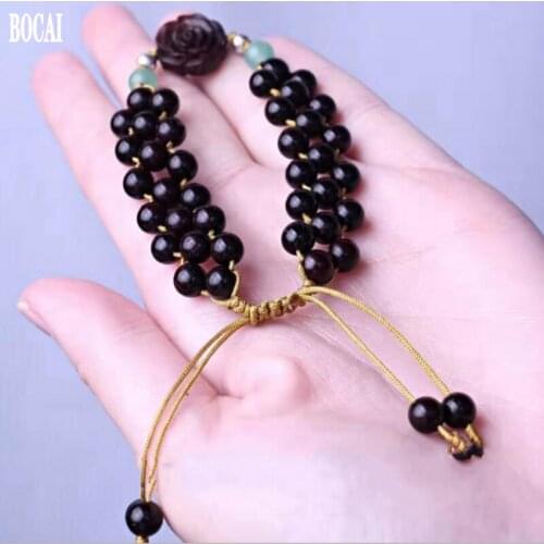 925 sterling silver bracelet hand-inlaid natural leaflet rosewood Thai silver bracelet