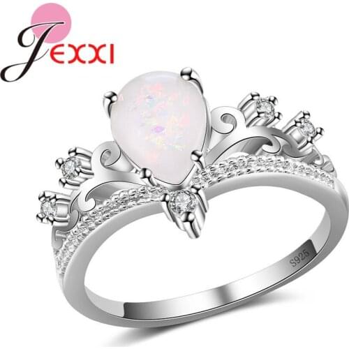 Big Water Drop Shape Opal Rings 925 Sterling Silver Luxury Crown Gorgeous Charming Gift For Lover/Girlfriend
