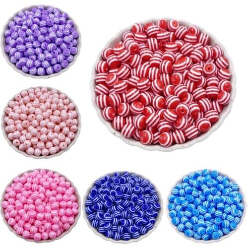 50Pcs 6mm Stripe Rainbow Loose Beads DIY For Jewelry Making Necklace Bracelet Candy Color Pendant
