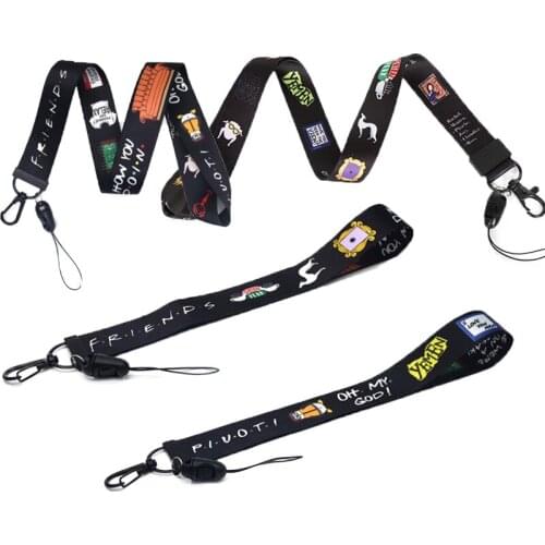 Black 23-45cm Friends TV Show Lanyard ID Key Chain Holder Friends Strap Keychain Clip ID Holder Keyring Party Hive