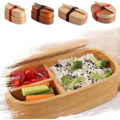 Wooden Lunch Box Portable Japanese Style Bento Box With Chopstick Sushi Fruit Food Container For School Kids Picnics Lunch Box