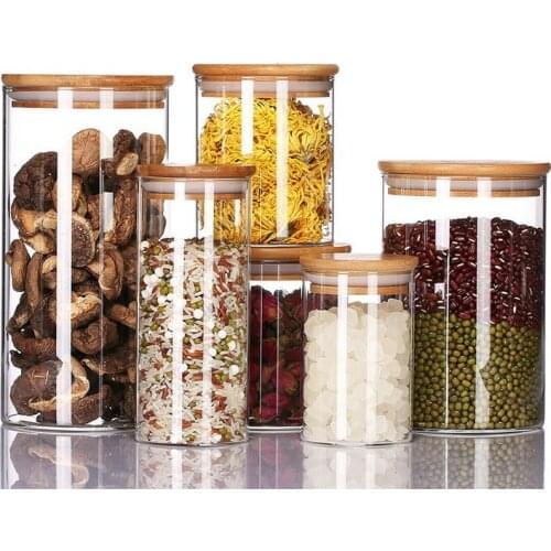 Candy Tea Bean Jar Spice Glass Transparent Container Wooden Lid Kitchen Storage Organizer Food Bottle Wood Plug Cereal Sugar Can