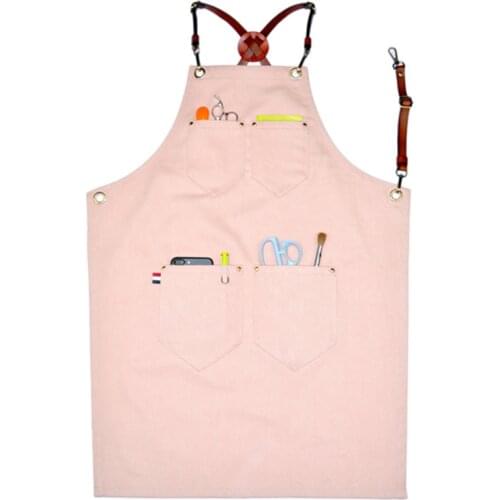 Cotton Apron Cowhide Leather Strap Waitstaff Barista Bartender Pastry Uniform Florist Hairdresser Barber Artist Work Wear K97
