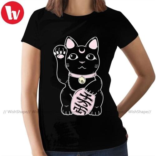 Maneki Neko Lucky Cat T-Shirt Lucky Cat Black T Shirt XL Graphic Women tshirt Funny Summer Ladies Tee Shirt