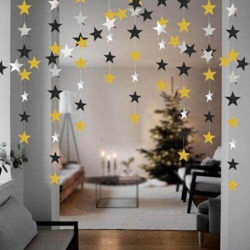 4m Gold Silver Black Paper Star Garland Baby Shower Boy girl 1st Birthday Party Decoration Kids Wedding Christmas Party Supplies