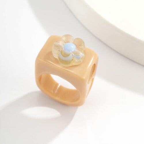 Transparent Flower Ring Female Vintage Fashion Candy Color Resin Ring Summer Afternoon Acrylic Accessories Rings for Women
