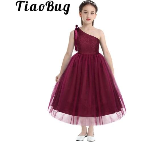 Embroidered Floral Lace Bowknot Flower Girl Dress Floor-Length Splice Shoulder Straps Sleeveless Wedding Party Formal Dress