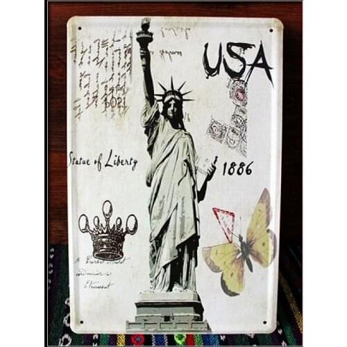 50pcs/lot Metal Sign shabby chic The statue of liberty post card retro Art wall sticker House Cafe Restaurant iron Painting F-67