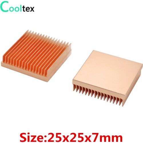2pcs 25x25x7mm Pure Copper Heatsink mini Heat Sink Radiator for Electronic Raspberry pi Chip MOS IC 3D printer Cooling Cooler