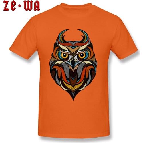 Printed Decorative Owl Mens T-Shirt Natural Cotton Tops T Shirt Blue And Orange Shirt Mens New Style Printing Tops T Shirt Great