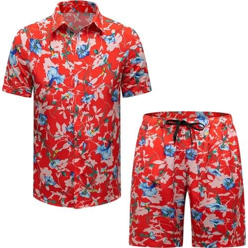 Host Sale Casual Daily Hawaiian Shorts Print Clothes Mens 2 Pieces Set Fashion Summer Short Sleeve